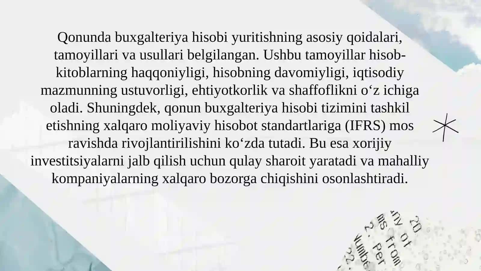 O'zbekiston Respublikasining «Buxgalteriya hisobi to‘g‘risida»gi Qonuni va uning ahamiyati 4