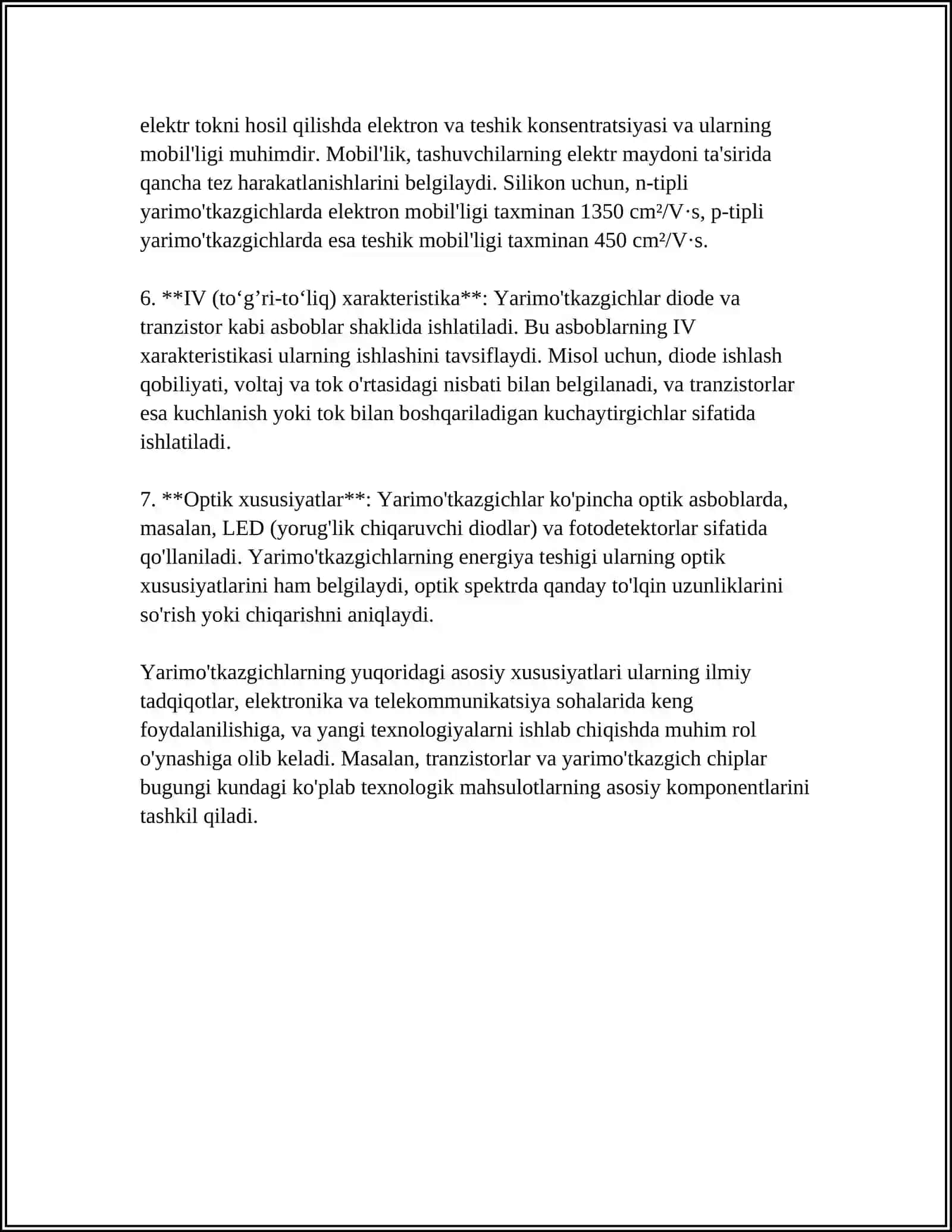 MUSTAQIL ISH Mavzu: YARIM OʻTKAZGICHLAR 4