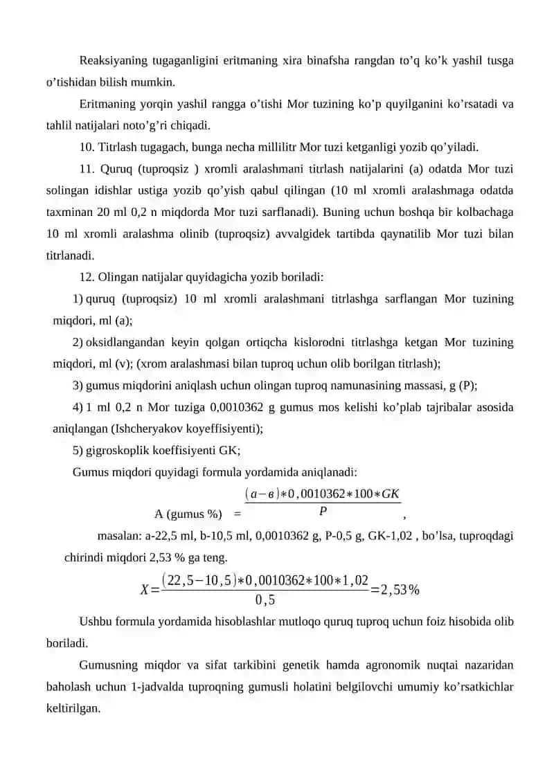 Tuproq tarkibidagi gumusmiqdorini I.V.Tyurin  usulida aniqlash 4