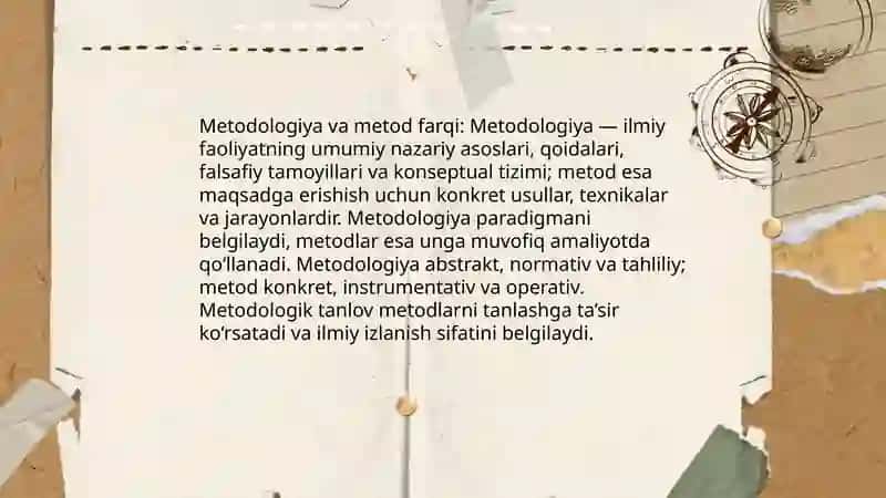 Metodologiya tushunchasining mazmuni, tavsifi va funksiyalari 4