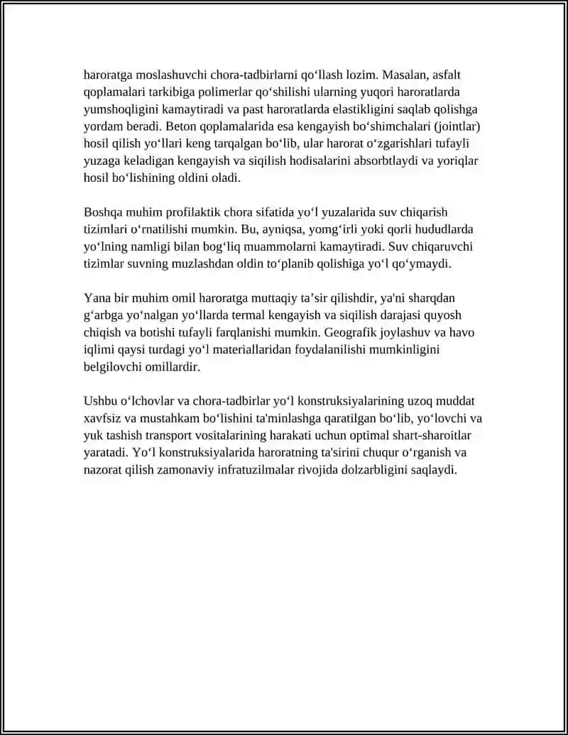 YOʻL KONSTRUKSIYASIGA TABIIY-IQLIM OMILLARINING TAʼSIRI 4