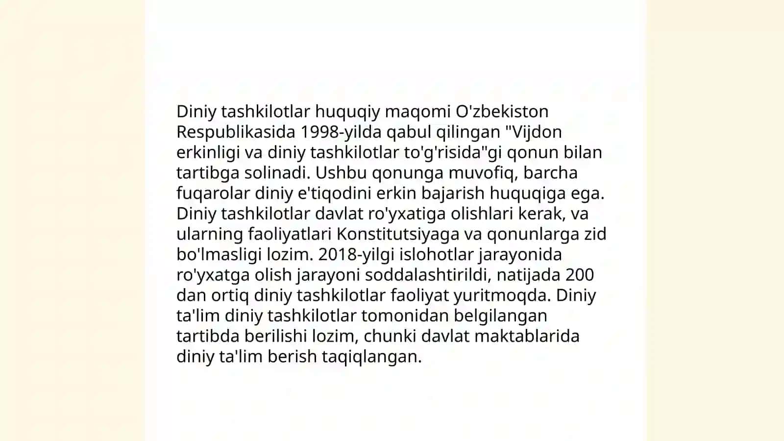 Vijdon erkinligi va diniy tashkilotlar toʻgʻrisidagi qonunning mohiyati 4