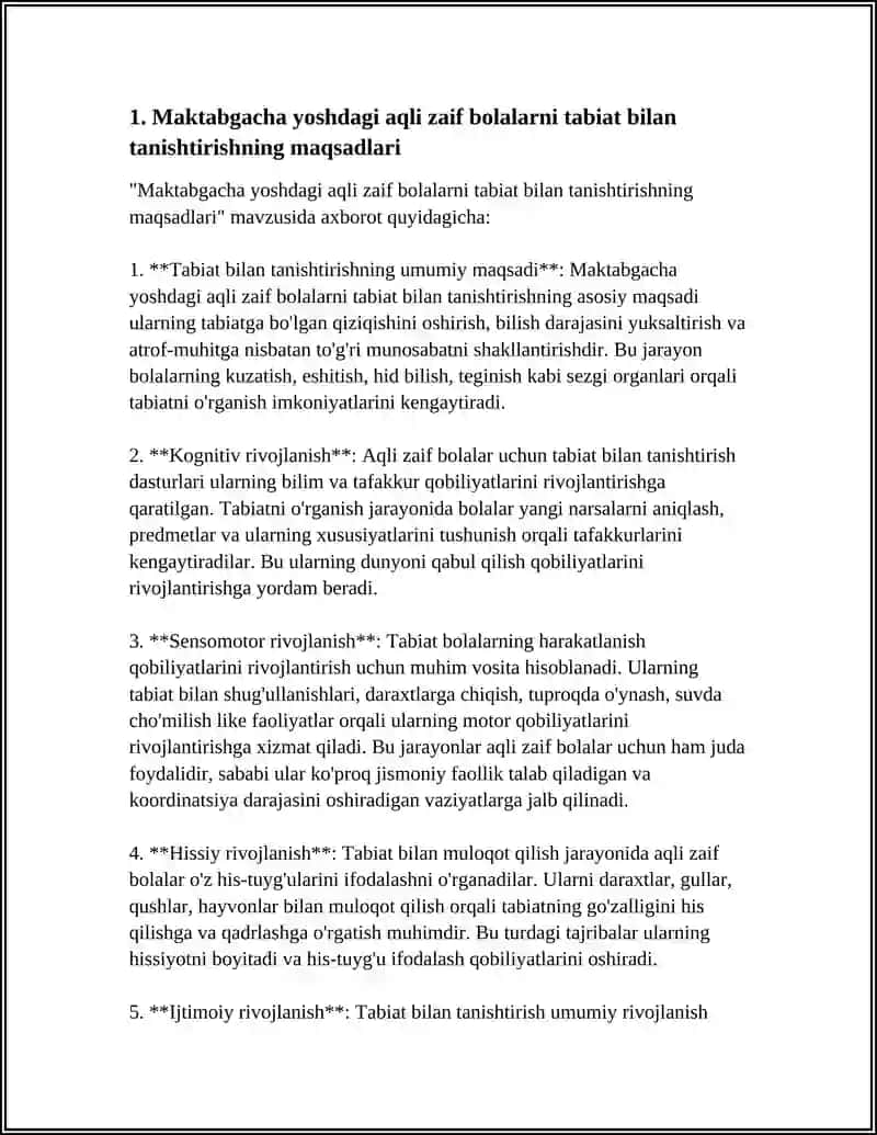 MAKTABGACHA YOSHDAGI AQLI ZAIF BOLALARNI TABIAT BILAN TANISHTIRISH 4