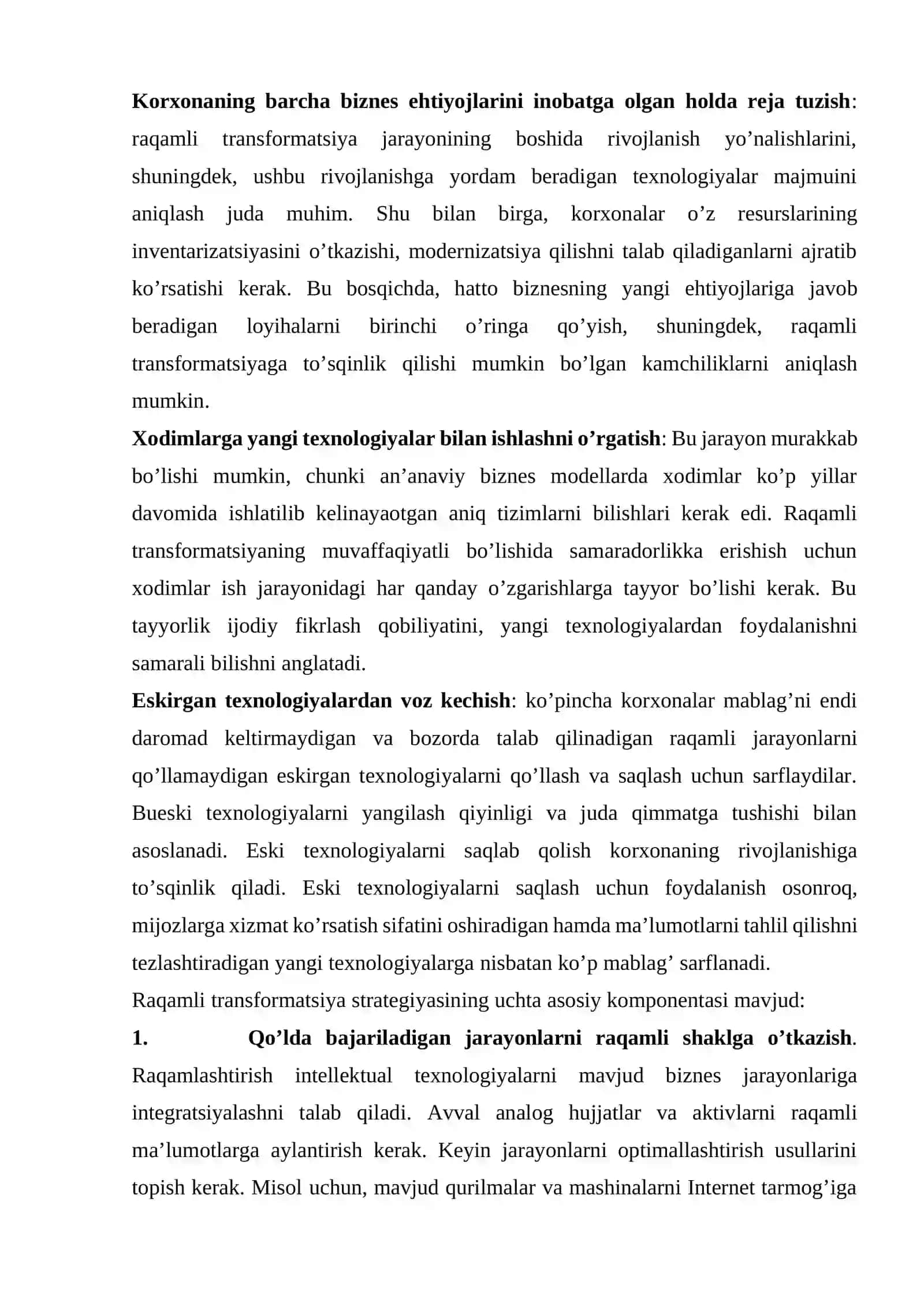 Raqamli transformatsiyalarni yo’nalishlari 4