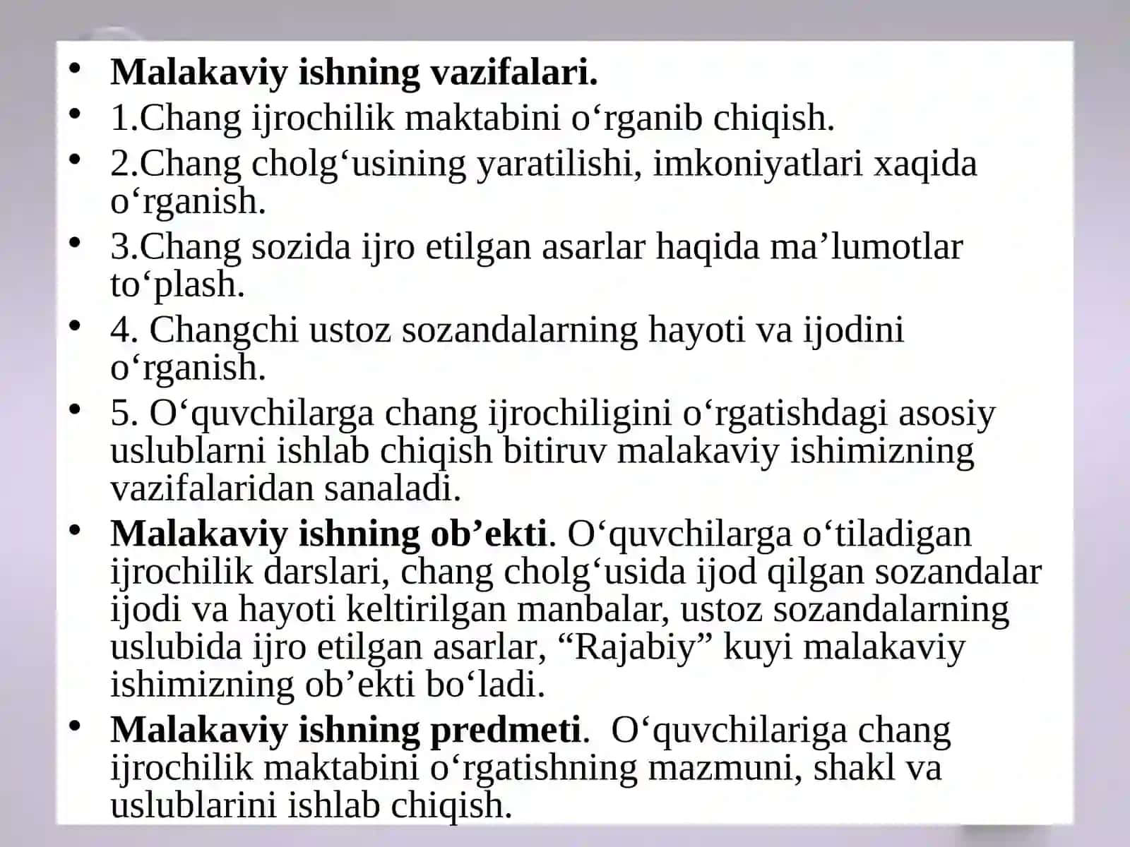 9-sinf o’quvchilariga o’zbek xalq kuyi “Rajabiy” asarini o’rgatish metodikasi 4