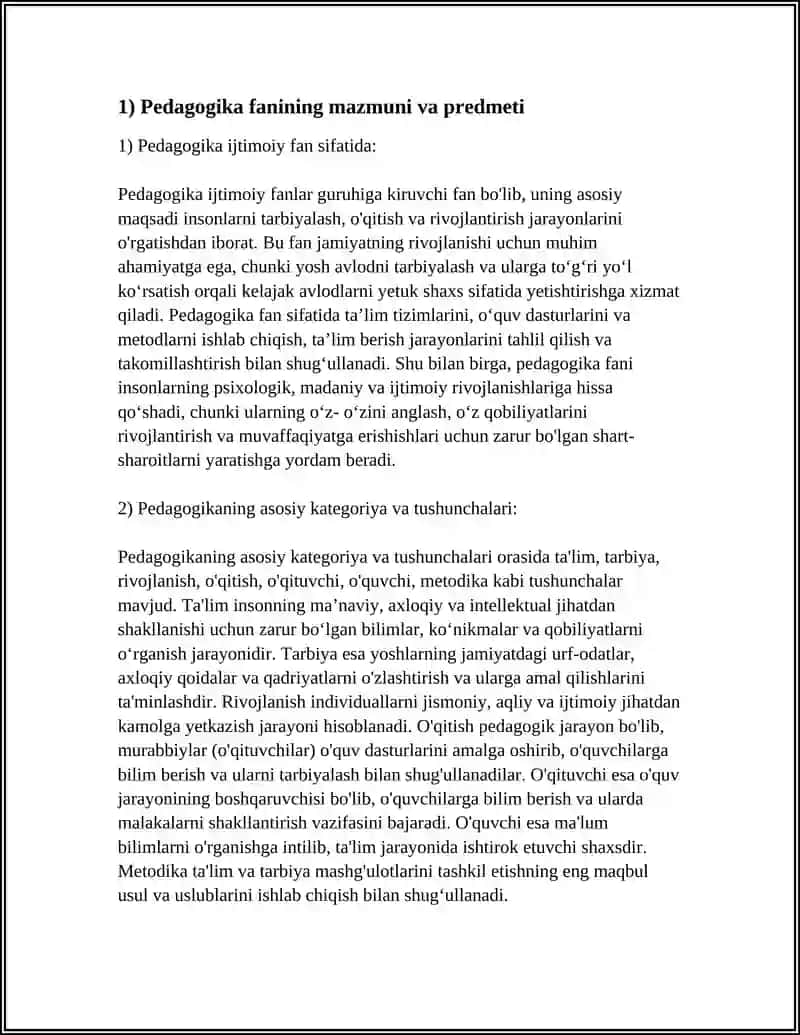 PEDAGOGIKA FANINING MAZMUNI VA MOHIYATI,PREDMETI 4