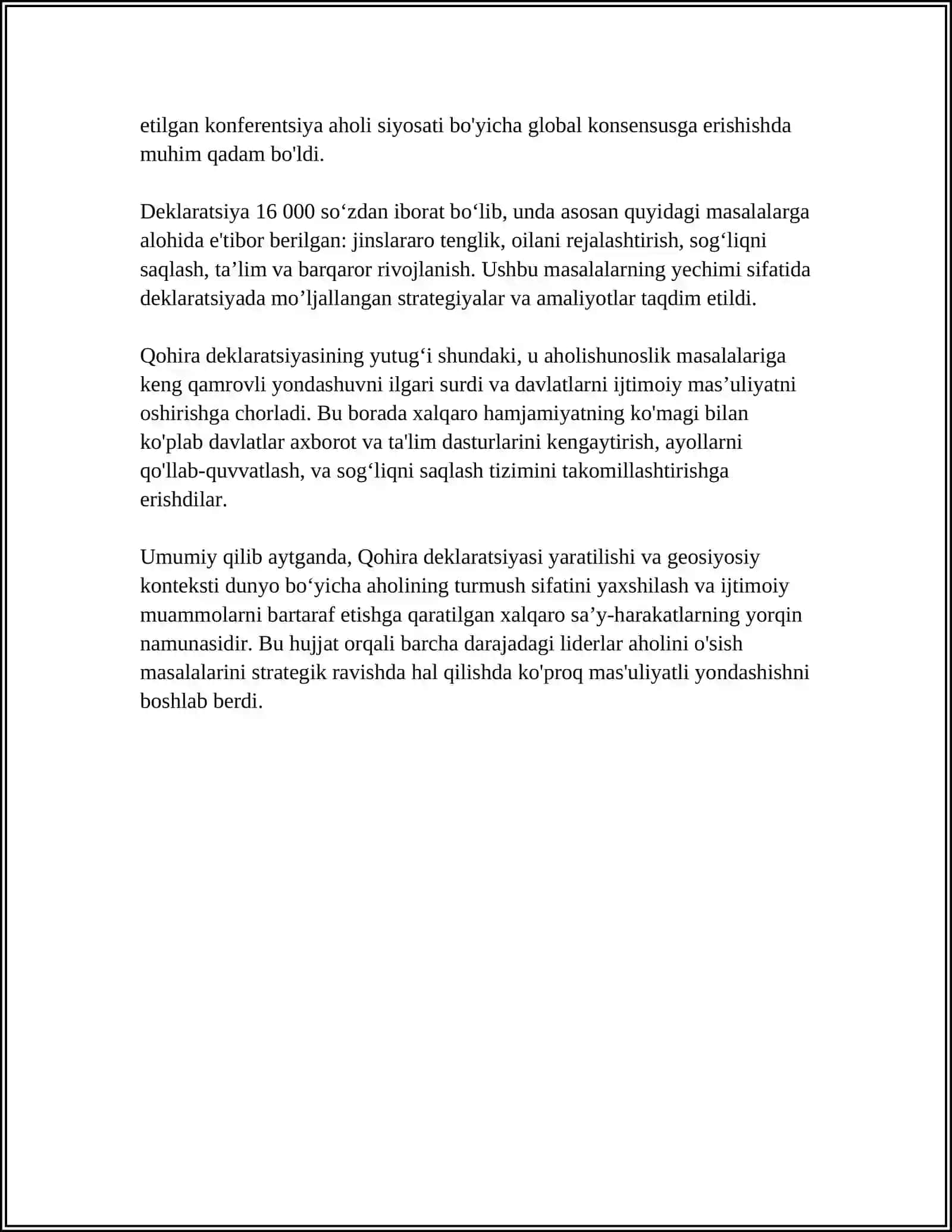 QOHIRA DEKLARATSIYASI TARIX VA MAZMUNI BORASIDA TAHLILI VA MAQOLA 4