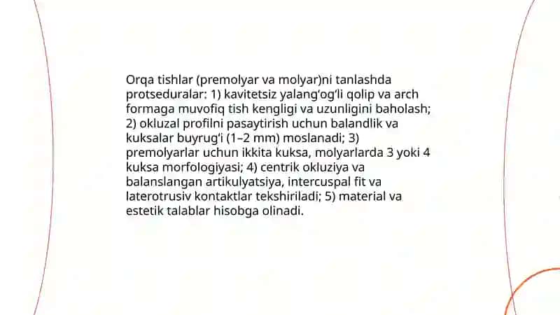 Sun'iy tishlarni tanlash.Sun'iy tishlarni terishdagi anatamik moʻjjallar 4