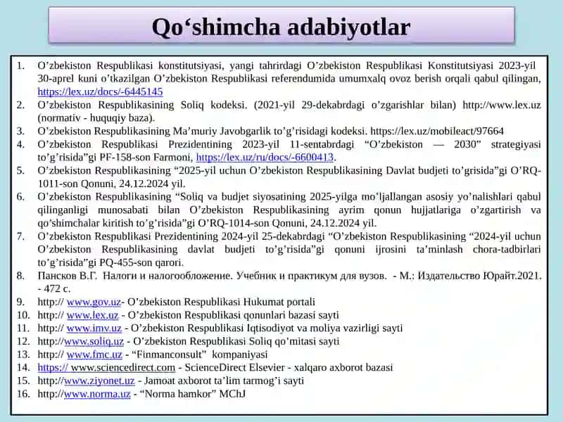 O’zbekiston Respublikasi soliq tizimining asosiy yo’nalishlari 4