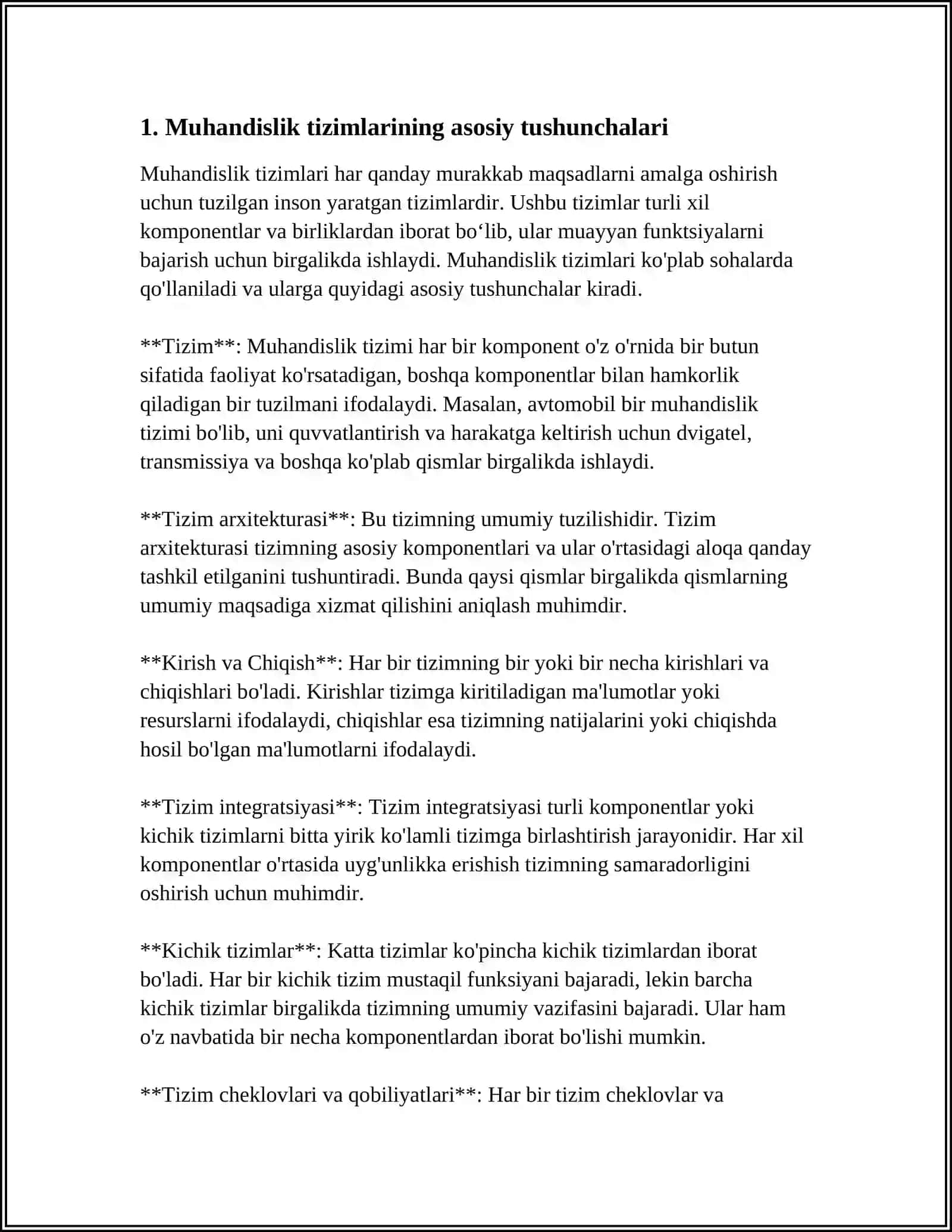 SOHADAGI TEXNIK TIZIMNI IFODALOVCHI MUHANDIS MASALALARINI YECHISH 4