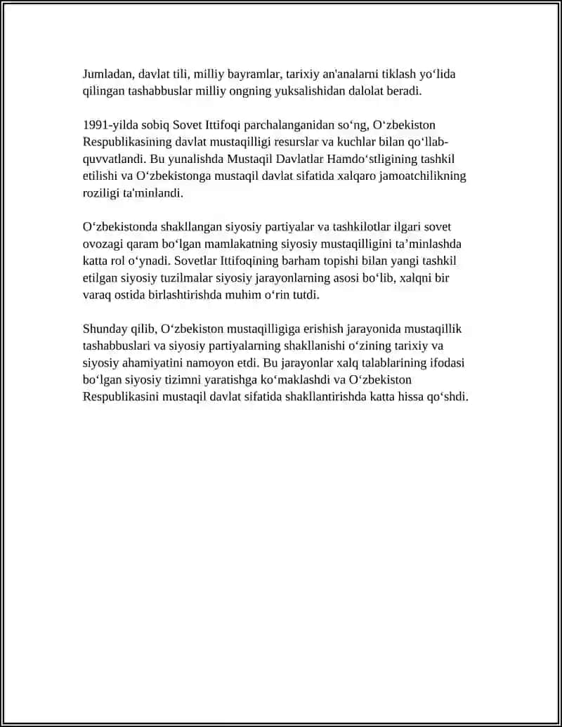 MUSTAQILLIKKA ERISHISH ARAFASIDA O'ZBEKISTONDAGI ISHTIMOIY SIYOSIY JARAYONLAR 4