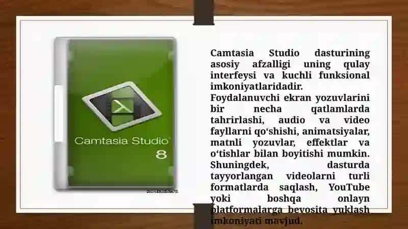 Camtasia Studio, iSpring CamPro, Capture, Bandicam dasturlari va ularning imkoniyatlari (TAQDIMOT) 4