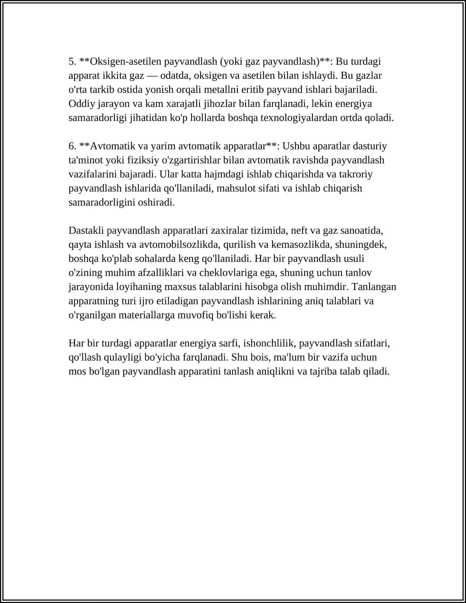 DASTAKLI PAYVANDLASH KESISH APPARATLARINING TAVSIFLARINI OʼRGANISH VA TAXLIL QILISH 4