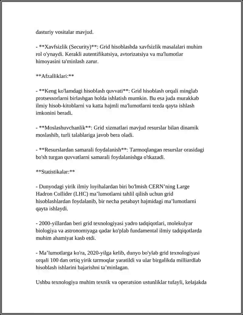 GRID – TEXNOLOGIYASI VA METAHISOBLASH, UNUMDORLIKNI BAHOLASH (MIPS, FLOPS), LINPACK TEST 4