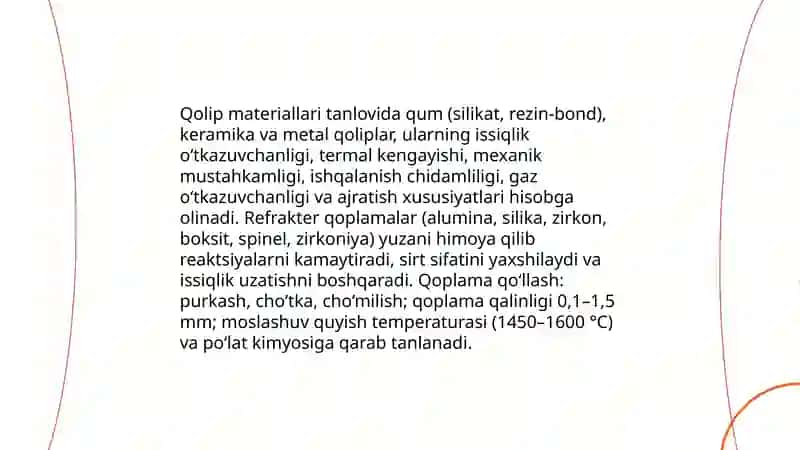 Poʼlatlarni qoliplash quyish va poʼat qoʼymalarni sifatni oshrish 4
