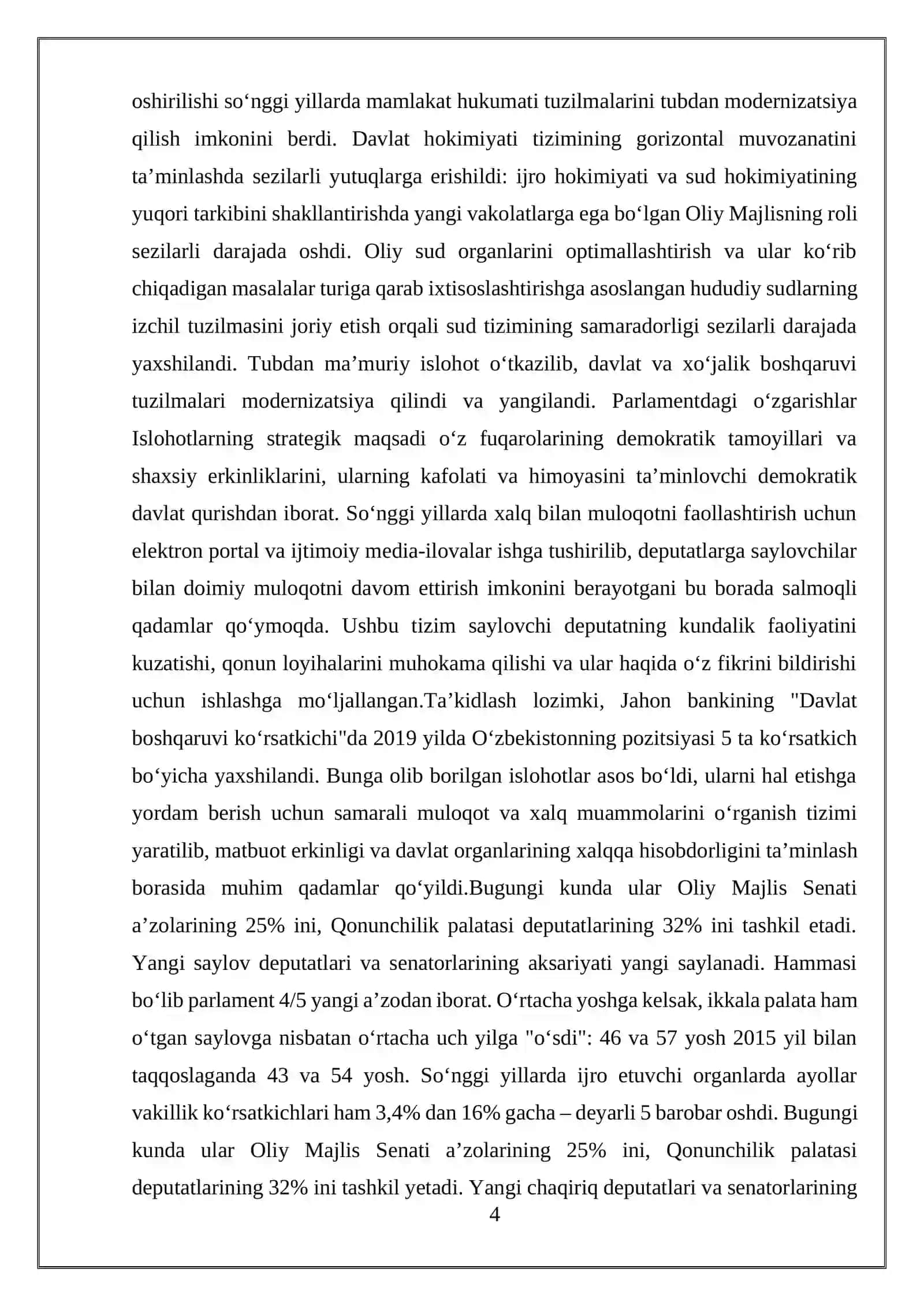 O‘ZBEKISTONDA DAVLAT HOKIMIYATI VA BOSHQARUVNI DEMOKRATIYALASHTIRISH JARAYONLARINING O‘ZIGA XOSLIGI 4