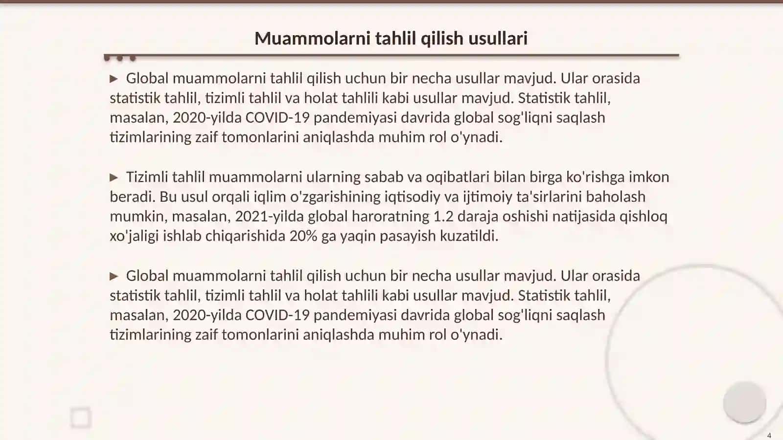 Global muammolarning mezonlari va darajalari. Falsafa fani Xulosasi bilan 4