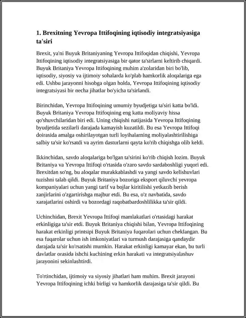 YEVROPA ITTIFOQINING RIVOJLANISHIGA BREXITNING TA'SIRI 4