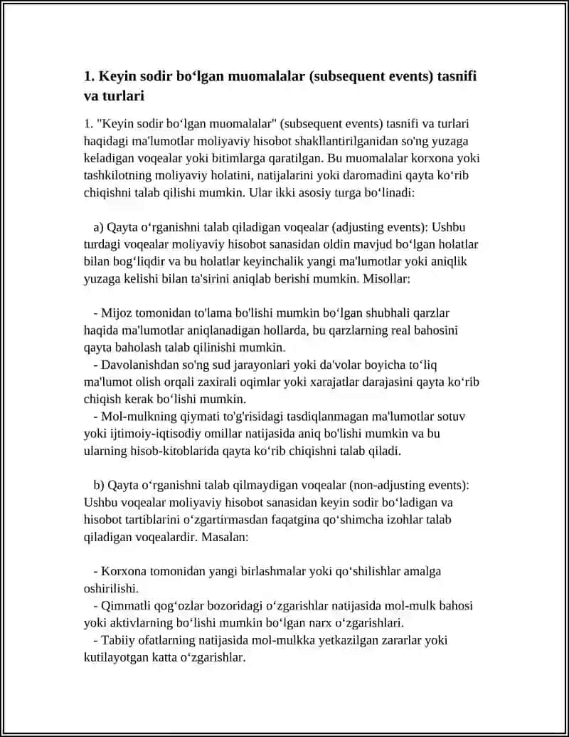 MOLIYAVIY HISOBOT TUZILGAN SANADAN SOʻNG SODIR BOʻLADIGAN MUOMILALAR AUDITINING XUSUSIYATLARI 4
