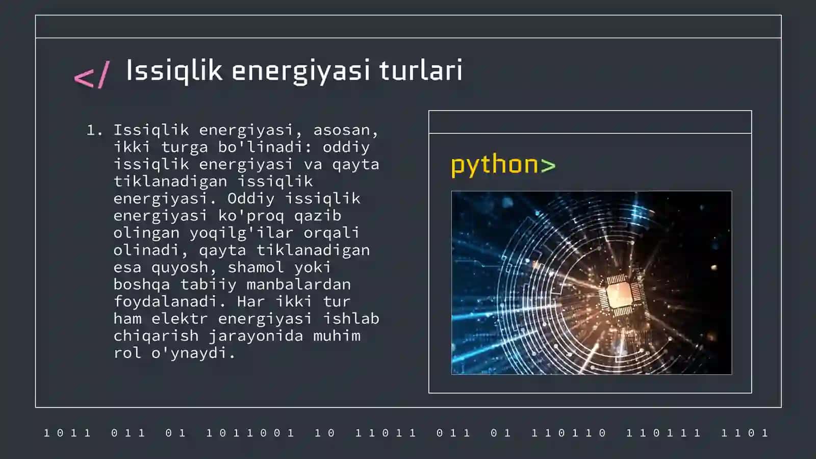 Issiqlik elektr stansiyasida elektr energiyani hosil qilish jarayoni 4