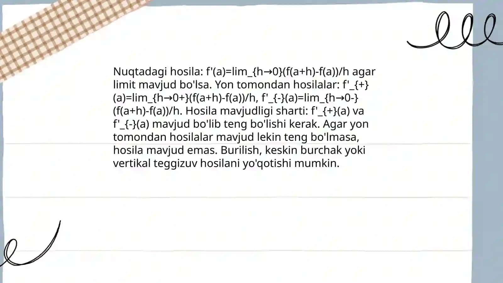 Bir oʻzgaruvchili funksiyaning hosilasi 4
