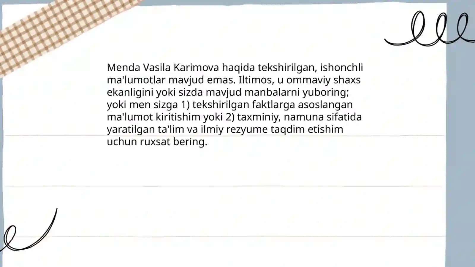 Vasila Karimovaning tug'ilishi va ilk yillari 4