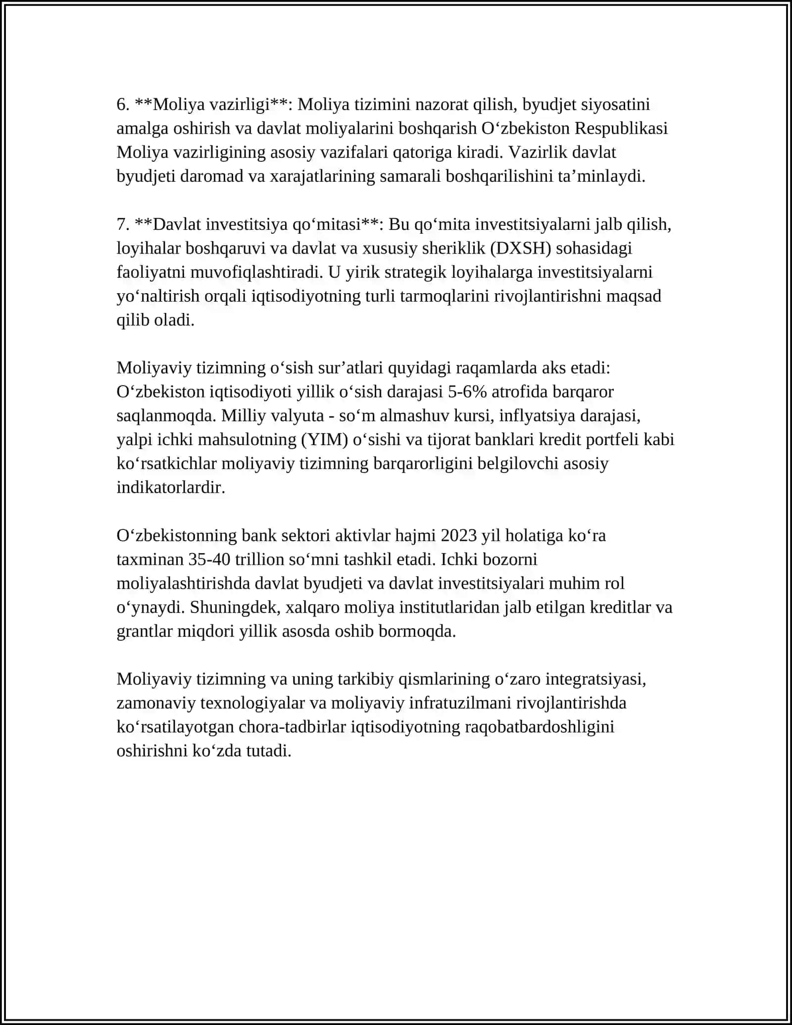 O'ZBEKISTON RESPUBLIKASI MOLIYAVIY FAOLIYATI VA UNING TAMOYILLARI 4