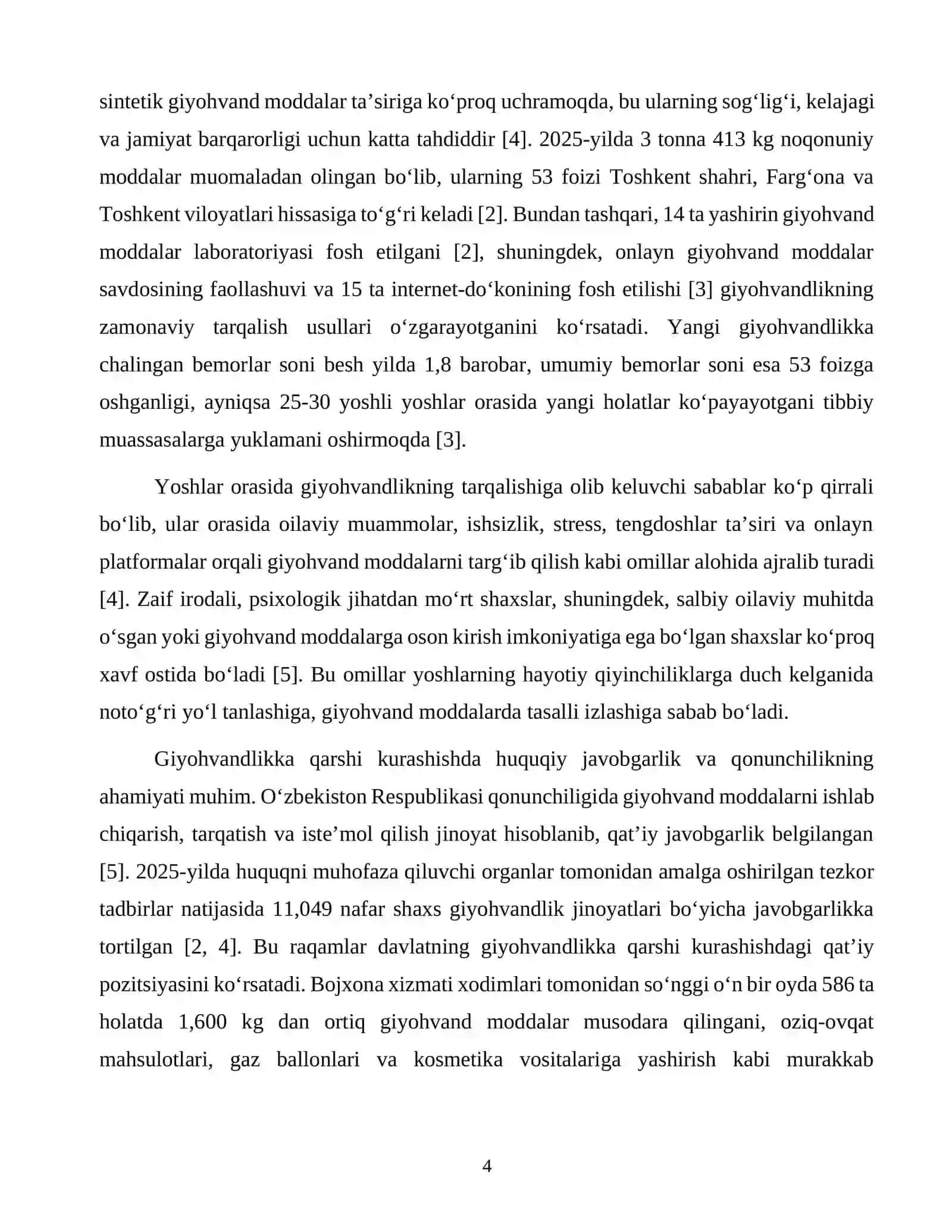 Yoshlar oʻrtasida giyohvandlikning tarqatishi va giyohvandlikning huquqiy oqibatlari 4