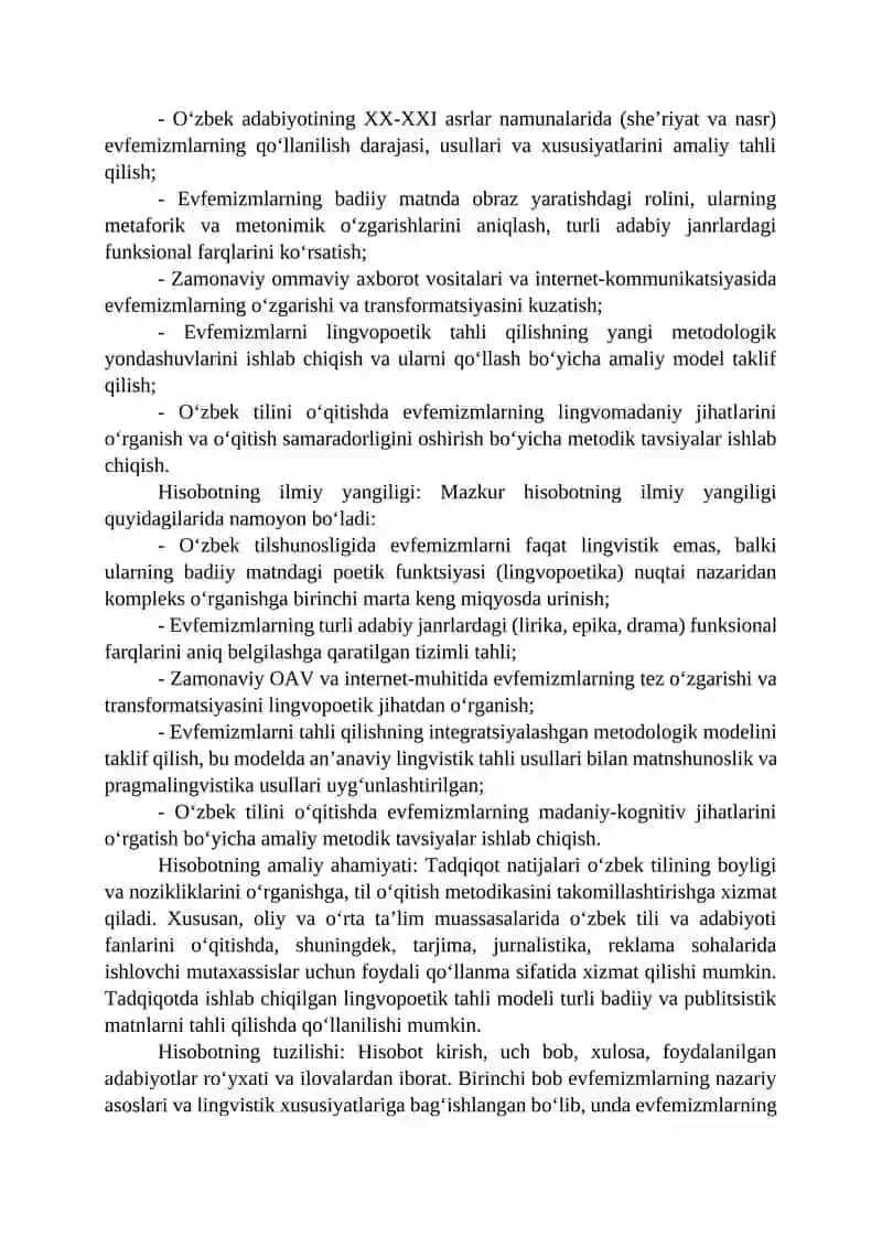 Kurs ishi  Hozirgi o‘zbek adabiy tili  Mavzu:Evfemizmlar va ularning lingvopoetik imkoniyatlari
o 4