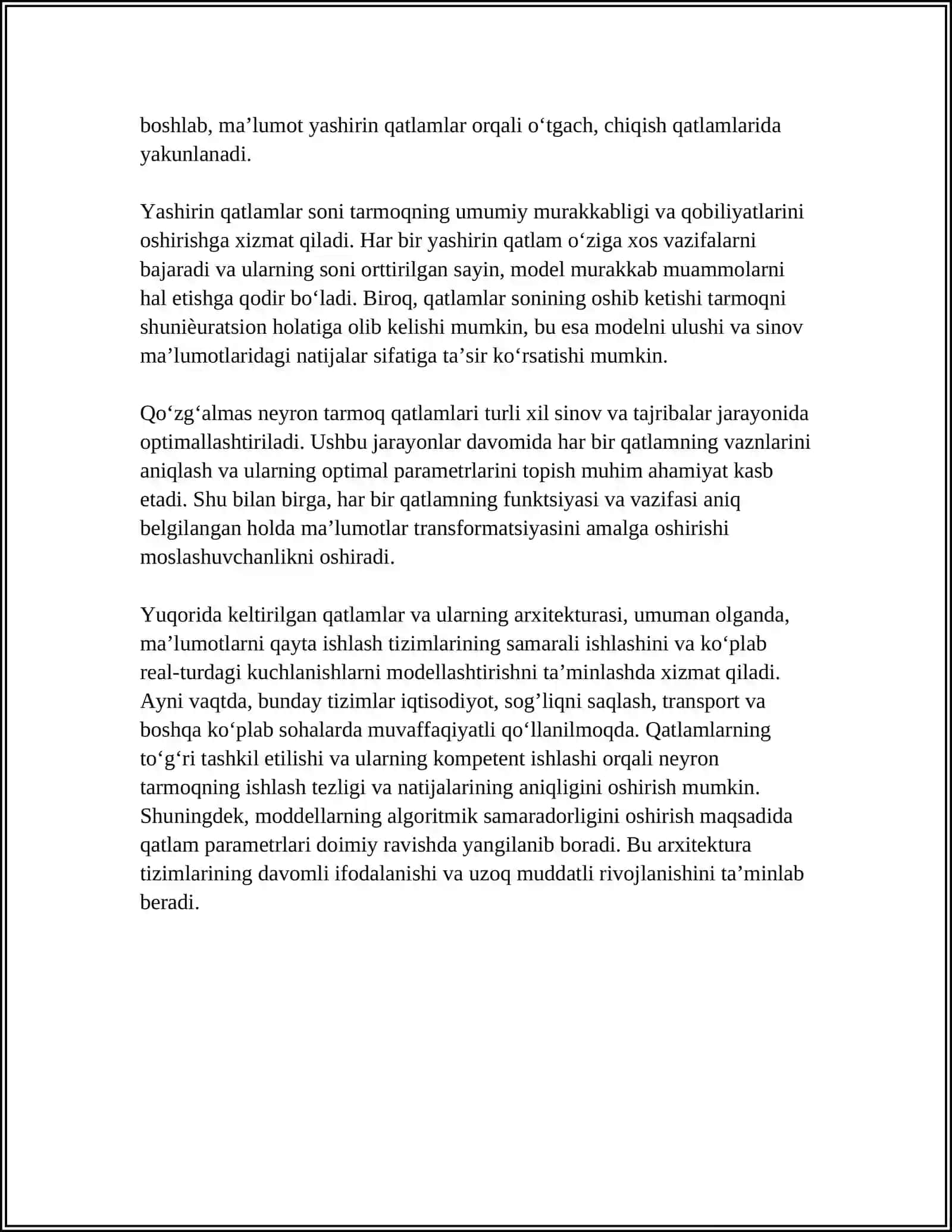 QO‘ZG‘ALMAS NEYRON TARMOQLAR YORDAMIDA MA’LUMOTLARNI QAYTA ISHLASH 4