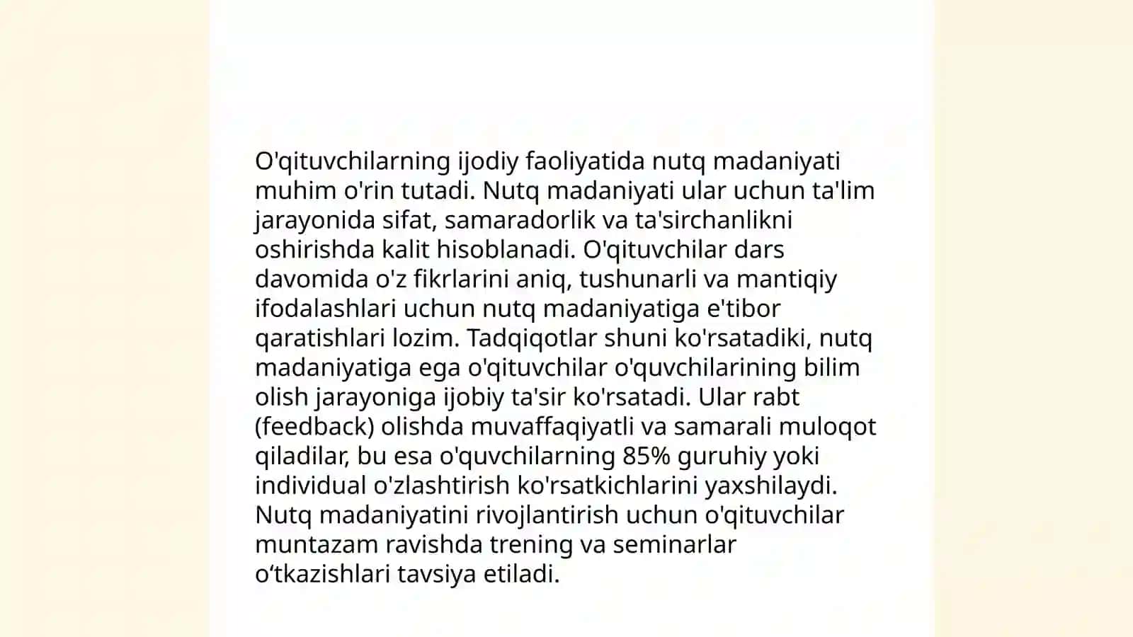 PEDAGOGIK MULOQOT – O‘QITUVCHINING IJODIY FAOLIYATI SIFATIDA 4