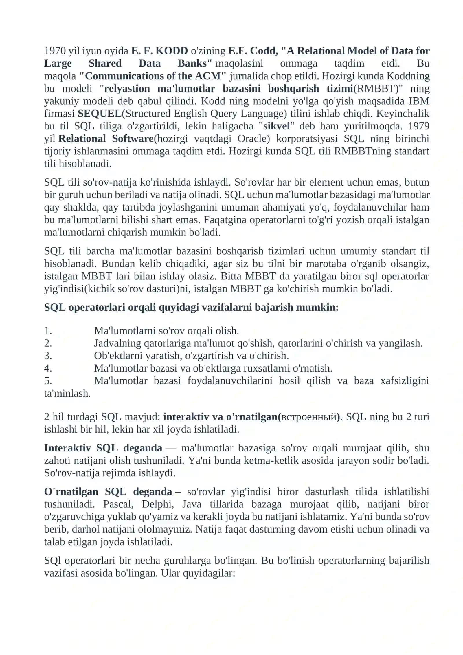 SQL da jarayonlar va standart funksiyalar 4