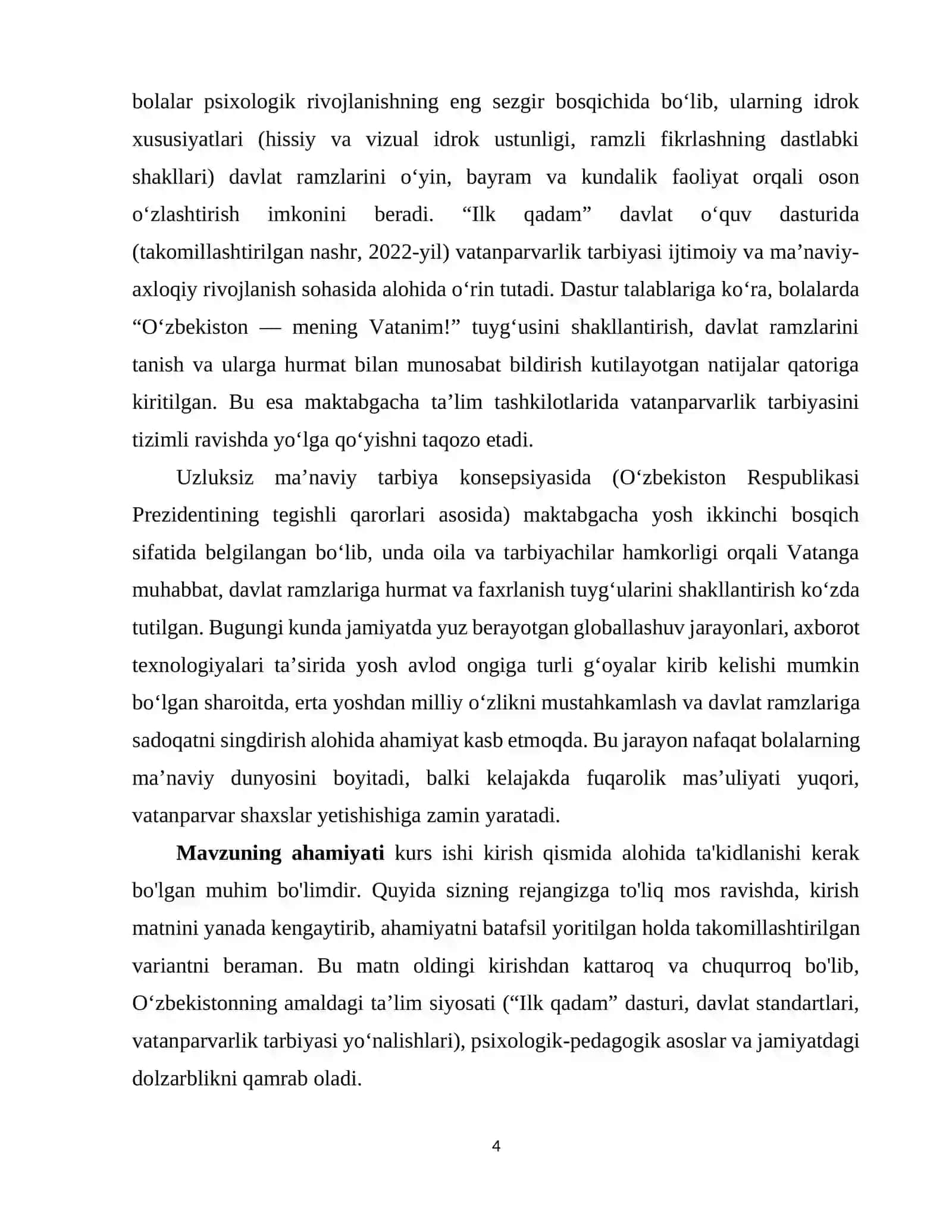 Maktabgacha yoshdagi bolalarga davlat ramzlariga nisbatan hurmat qilish hissini shakllantirish 4