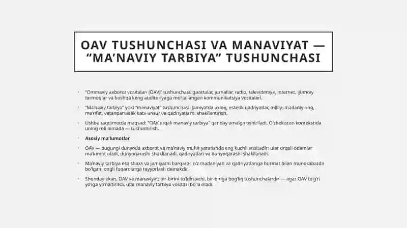 Ommaviy axborot vositalari (OAV) tushunchasi va manaviyat 4
