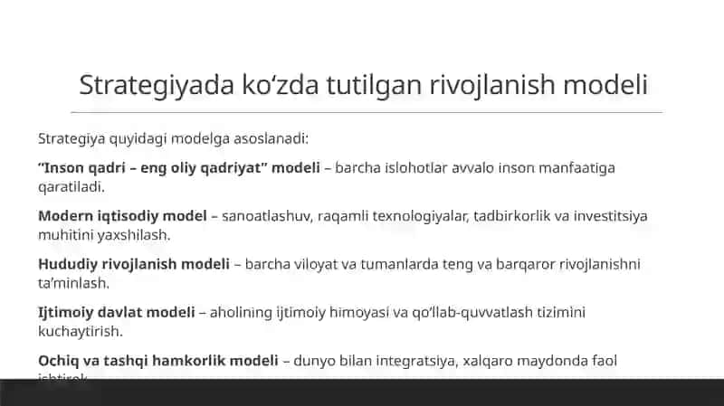 Yangi O‘zbekistonning taraqqiyot strategiyasi’ kitobida rivojlanish modeli va Uchinchi Renessans 4