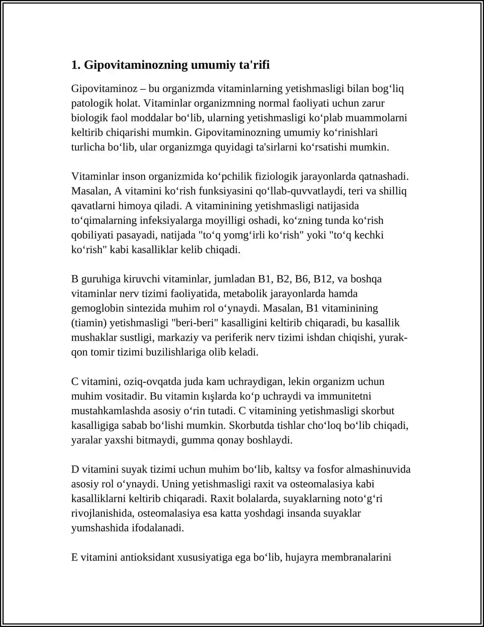 GIPOVITAMINOZ VA GIPERVITAMINOZ HOLATLARDA MODDALAR ALMASHINUVINING BUZILISHI 4