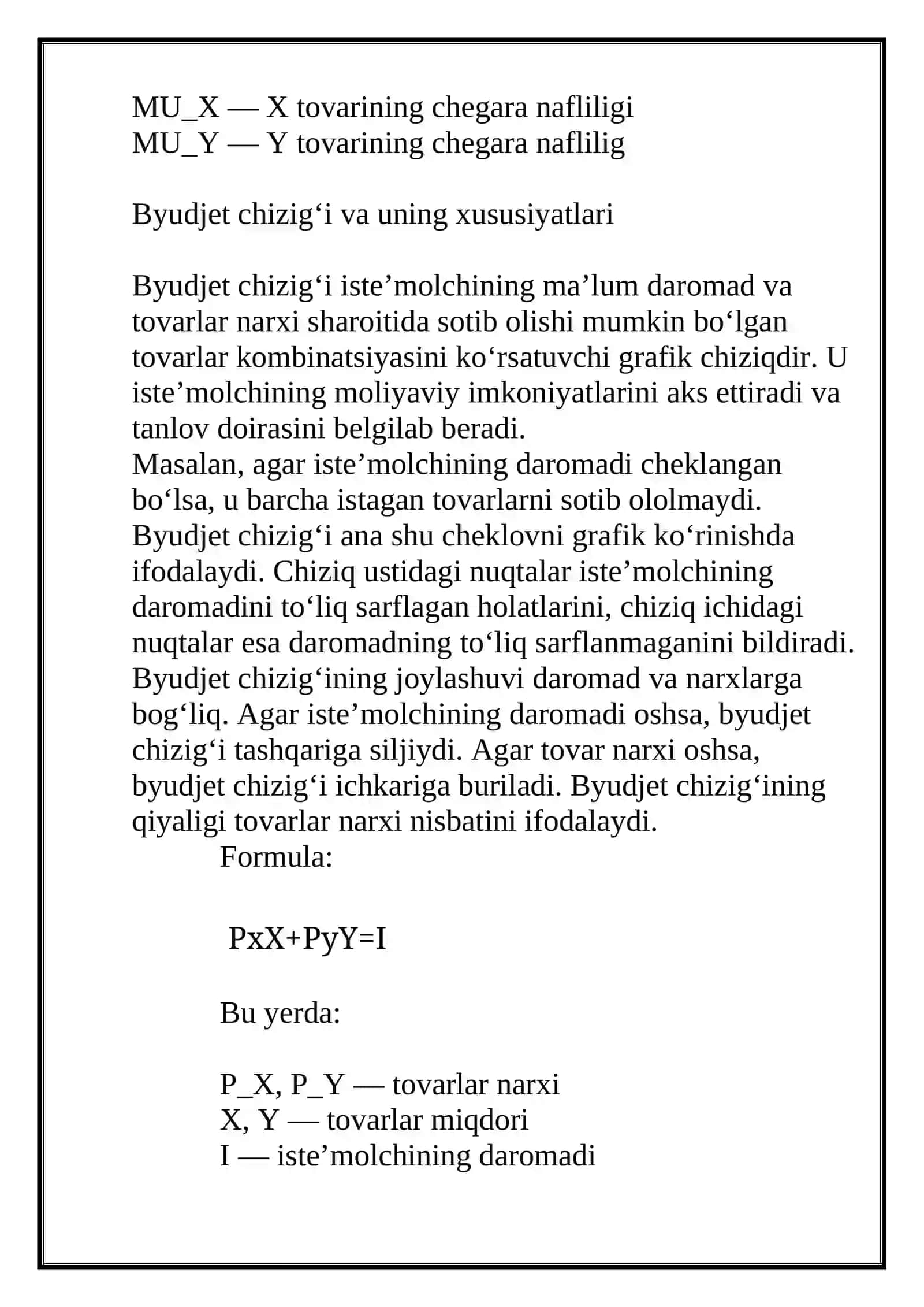 Chekli almashtirish normasi va byudjet chizig’i 4