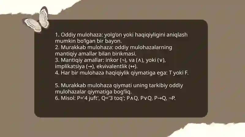 Mulohazalar va ular ustida amallar 4