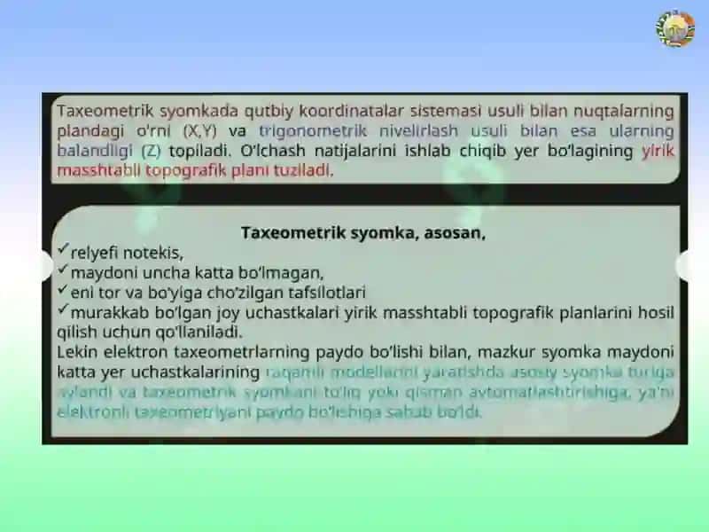 Taxometr yordanida o’lchash ishlari 4