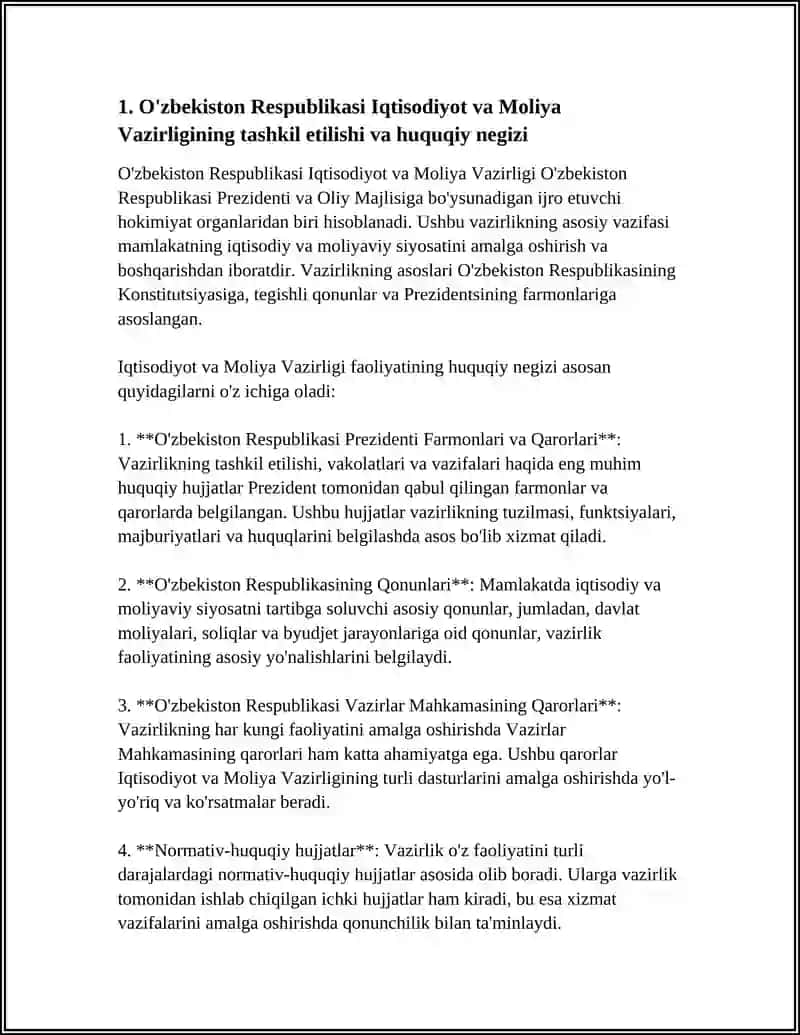 O'ZBEKISTON RESPUBLIKASI IQTISODIYOT VA MOLIYA VAZIRLIGI 4