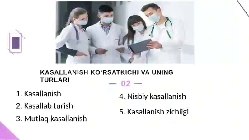 Mavzu:Kasallanish ko‘rsatkichlarini xisoblash bo‘yicha masalalar yechish. 4