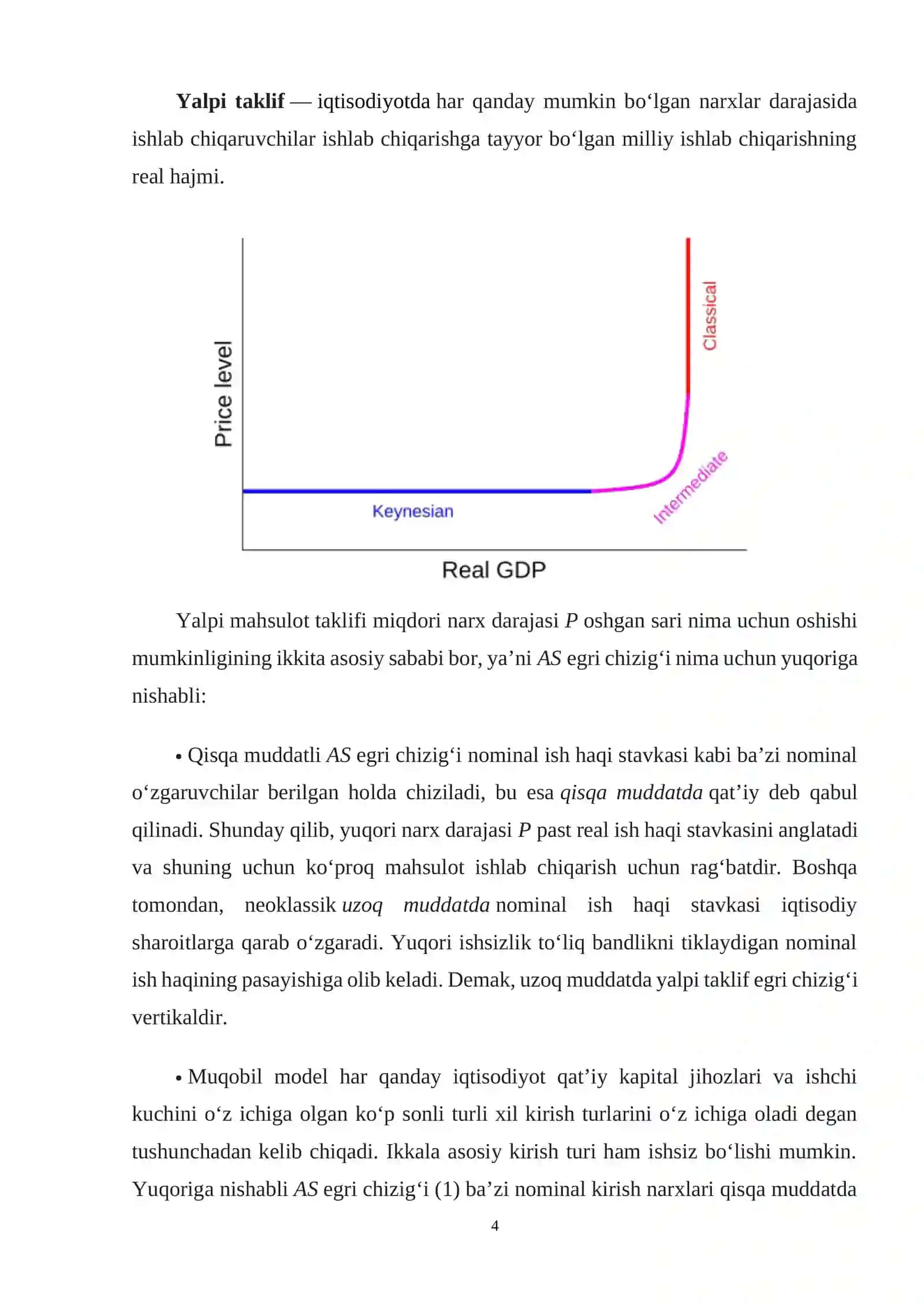 YAlpi taklifning klassik modeli. YAlpi taklifning keynscha modeli 4