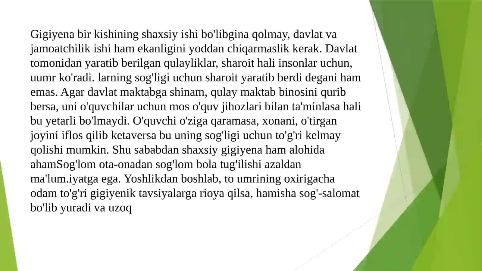 Maktabda o`qitish va tarbiyalash sharoitlarini gigiyenik optimallashtirish asoslari. 4