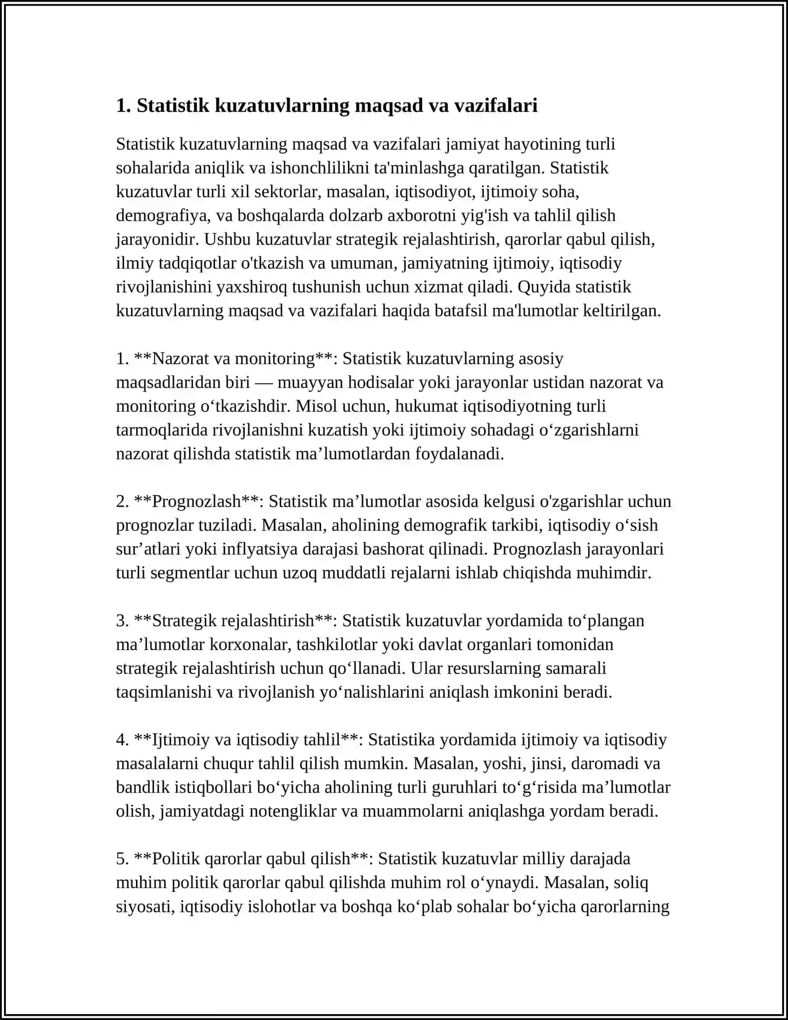 STATISTIK KUZATISHNI TASHKIL ETISHNING OʻZIGA XOS XUSUSIYATLARI 4