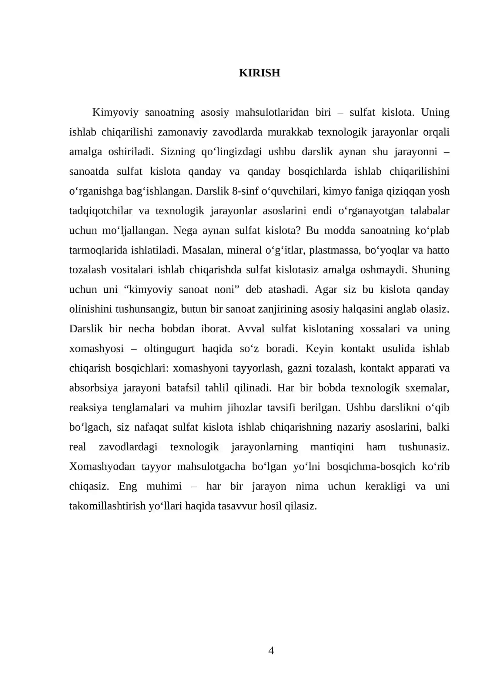 SANOATDA SULFAT KISLOTA ISHLAB CHIQARISH. 8 - SINF 4