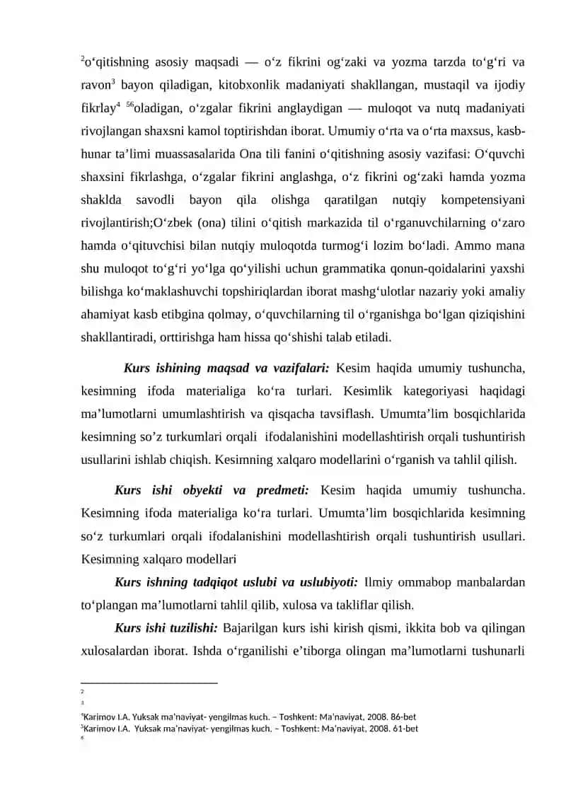 "O‘ZBEK TILSHUNOSLIGIDA KESIM VA UNING ILMIY TADQIQI” KURS ISHI 4