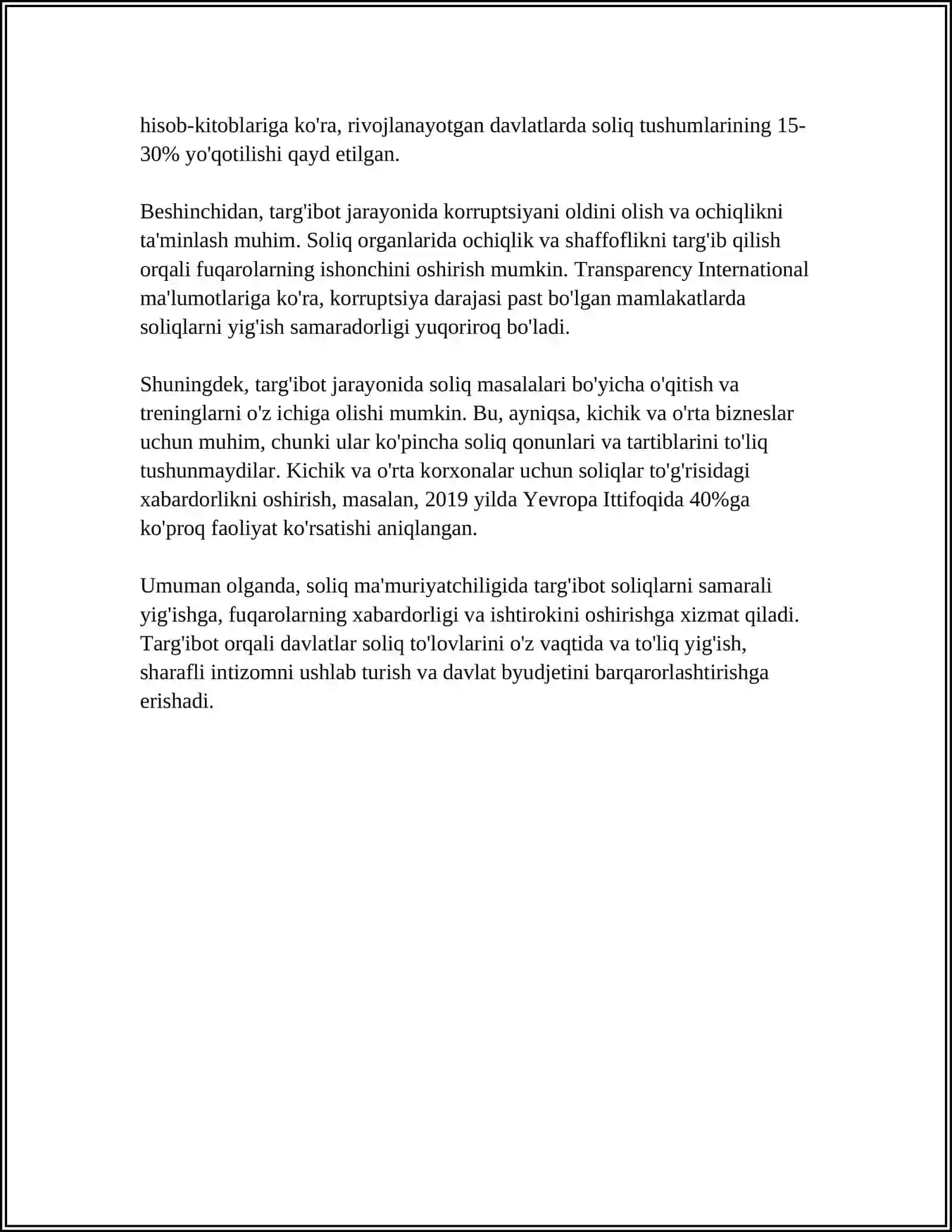 SOLIQ MA'MURIYATCHILIGIDA SOLIQ TARGʻIBOTI VA AXBOROT -MASLAHAT XIZMATINI RIVOJLANTIRISHNING AHAMIYATI 4