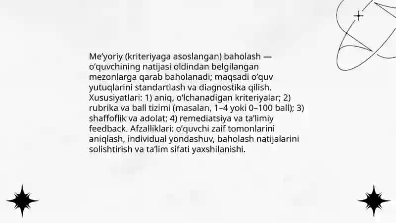 O'quvchilarning baholash mezonlari 4