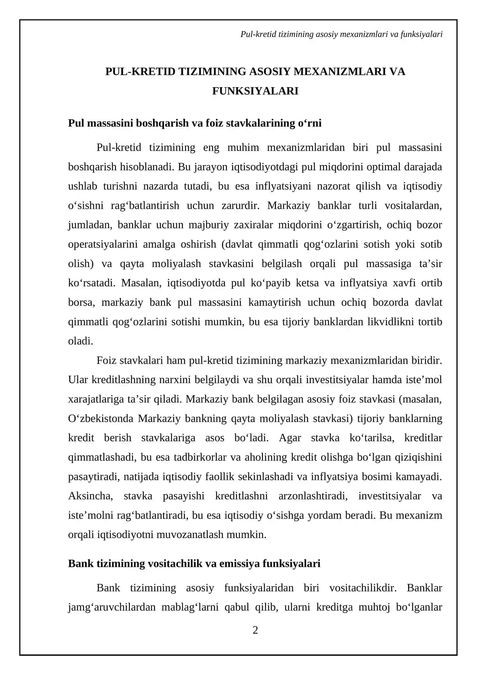 Pul-kretid tizimi. Banklar va ularning bozor iqtisodiyotidagi roʻli 4