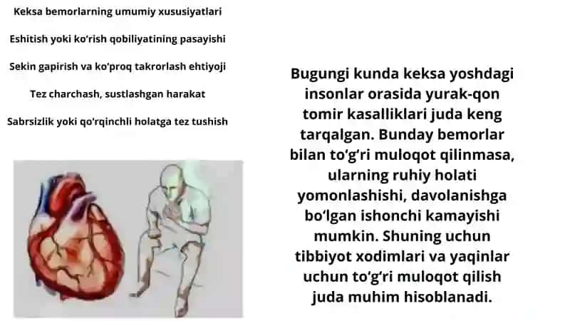 Keksa yoshdagi yurak qon tomir kasalliklari bilan ogʻrigan bemor bilan samarali muloqot 4